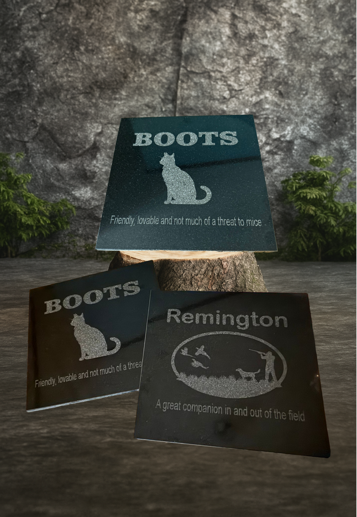 Premium Black Granite Pet Memorial – 12” x 12” Laser Engraved