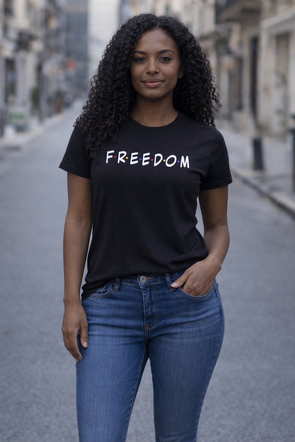 Official FREEDOM Monica Hall premium graphic t-shirt.
